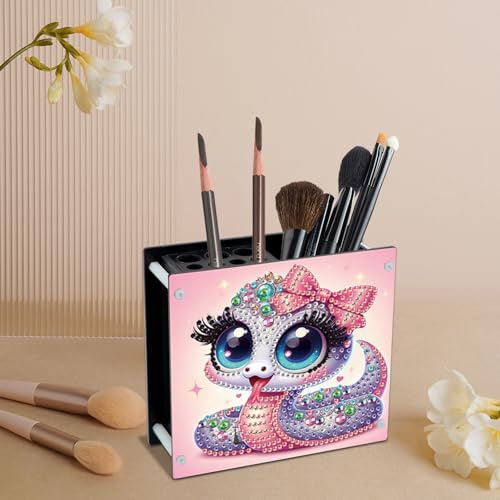 Image of Cute Snake Diamond Art Pen Holder, DIY Acrylic 5D Special Shaped Rhinestones Diamond Painting Pencil Cup, Decorative Crystal Rhinestones Art Storage Desk for Home and Office Supplies