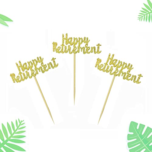 Morndew 24 Pcs Gold Glitter Happy Retirement Cupcake Toppers For Retirement Party Sign-Going Away Party Farewell Party Office Work Party Decoration Supplies #TOP4