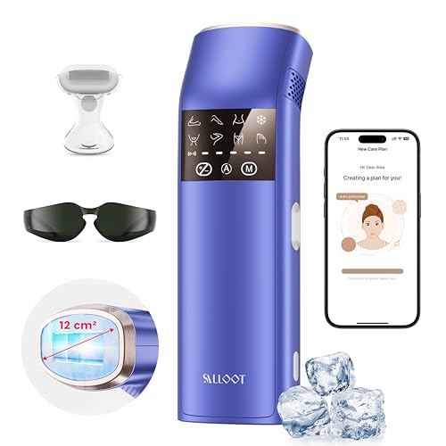 Depiladora Laser IPL, Zafiro de Pantalla Completa de 5° C frío Pero Indoloro, Tres Impulsos Ultrarápidos, Profesional Depiladora Luz Pulsada, Con Aplicación Inteligente, SALLOOT Trinity iGlow 10