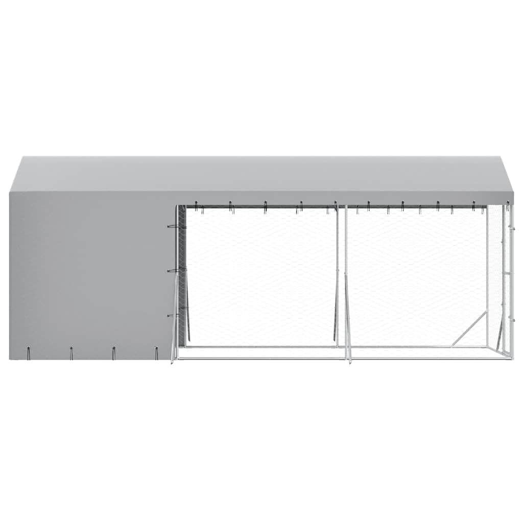 Perrera para perros al aire libre con techo plateado de acero galvanizado 2 x 6 x 2,5 m con puerta con cierre para perros, cachorros, animales pequeños, jardín, terraza, protección y seguridad