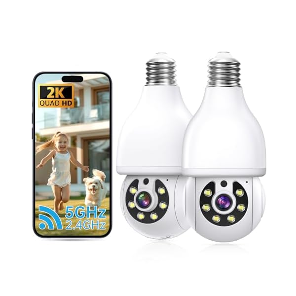 2K Light Bulb Security Camera 5G&2.4G WiFi Security Cameras Wireless Outdoor Indoor,360° Bulb Cameras for Home Security Outside Indoor,Motion Detection and Alarm,Two-Way Talk,Color Night Vision(2 PACK