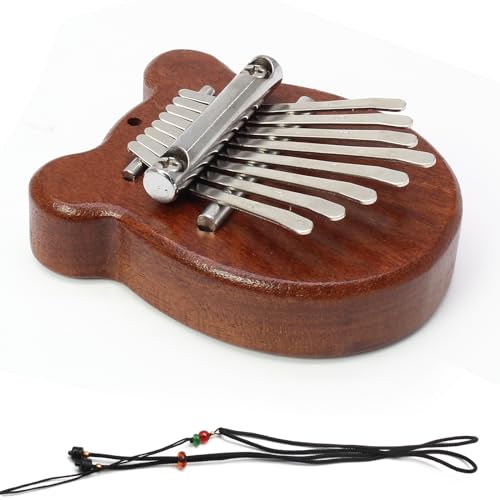 Image of Uenhoy Mini Wood Kalimba Thumb Piano 8 Keys Finger Thumb Piano, Bear | Musical Instruments, Portable Wooden Mbira Finger Piano for Piano Beginners
