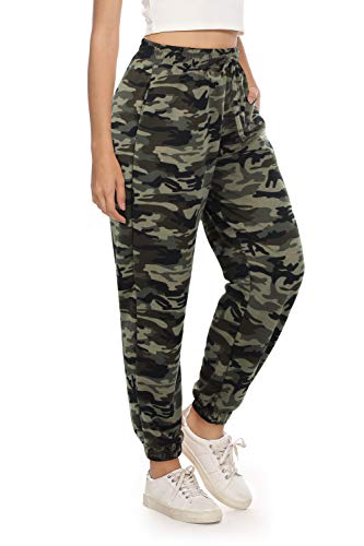 Maintain Vigour Camo Sweatpants Fpr Women High Waisted Baggy Camo Pants with Pockets Drawstrings Athletic Workout Lounge Pants Camo-Green XX-Large