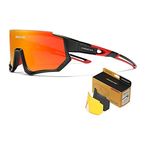 KINGSEVEN Polarized Cycling Glasses for Men Women Bicycle Sports MTB Road Bike Sunglasses with 3 Interchangeable Lenses LS910 (C06 Black Red Red) Cover