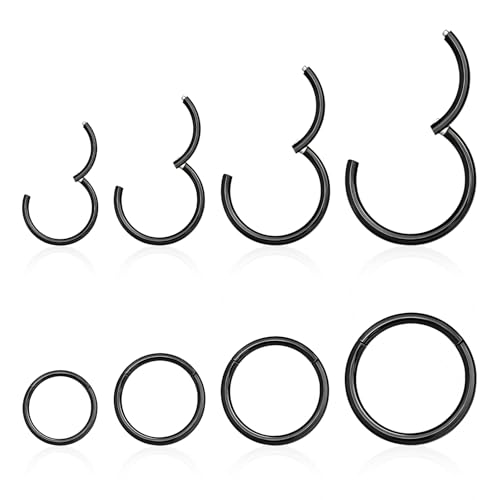 jagosen 18G Piercing Nariz Aros Septum Acero Noxidable Quirurgico 8Piezas Cartílago Pendientes De Aro Bisagra Anillos Piercing Labio Helix Nariz Negro 6mm/8mm/10mm/12mm