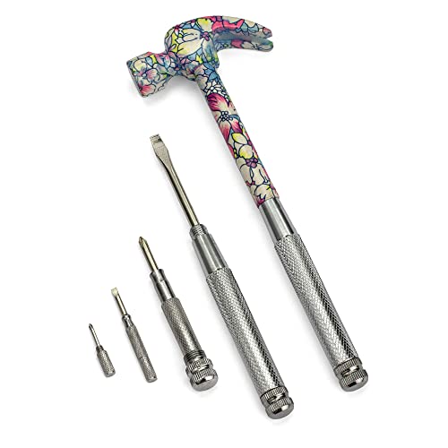 Image of ENKAY - 6 in 1 Floral Hammer and Screwdriver, Multifunction Claw Hammer Tool with Flower Print (Pattern 3)