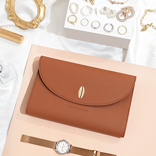 Rownyeon Travel Jewelry Organizer Case Leather Jewelry Roll Journey Storage Bag For Earrings, Rings, Necklaces, Bracelets (Brown) #TOP6