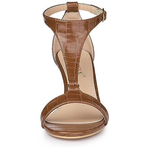 Allegra K Allegra K Women's T Strap Embossed Kitten Brown Heel Sandals 10 M US