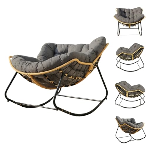 Zentrava Oversized Rattan Papasan Rocking Chair with Cushion