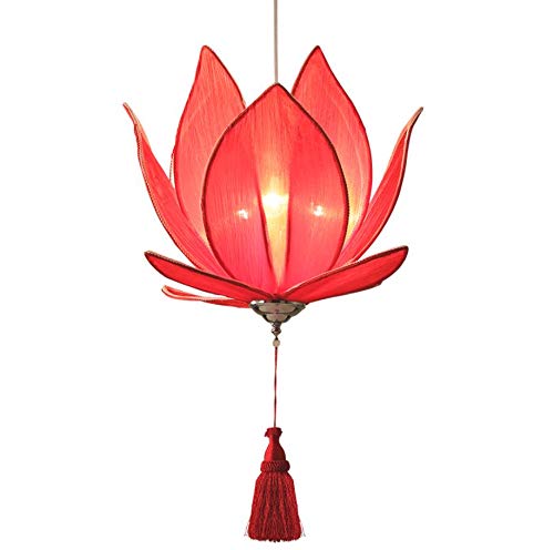 Tsqqst Suspensions Lustre Lampe De Table Lotus Chinois, Zen, Thé Antique Guest House, Restaurant Hotpot, Lampes, Classique Fleur De Lotus, Lanterne, Lustre De Style Chinois,Diamètre 30Cm Rouge