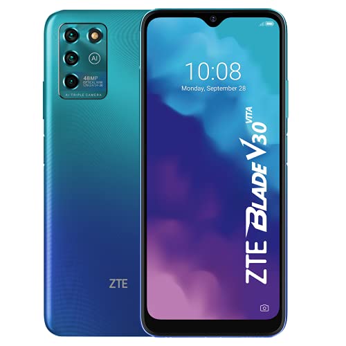 ZTE Blade V30 Vita - Smartphone 6,82' HD+, 4GB RAM, 128 GB Almacenamiento, Batería de 5000 mAh, Carga Rápida 18,5W, Octa Core 1,6 GHz, Triple cámara 48MP, Azul
