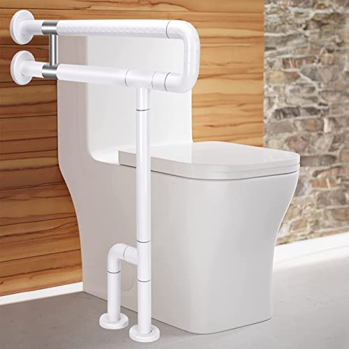 Toilet Grab Bars Safety Handrails Handicap For Elderly Bathroom Hand Grips Handle Assist Frame Railings Rail Support Shower Bathtub, 28-Inch, Stainless Steel, Anti-Slip Nylon, White #TOP3