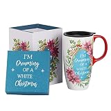 Topadorn Ceramic Travel Mug Porcelain Coffee Cup with Spill-proof Lid and Color Box 17 Oz,White