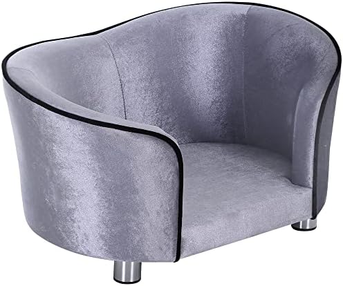 PawHut Dog Sofa Bed for Miniature Dogs, Pet Chair Couch Kitten Lounge with Soft Washable Cushion, Thick Sponge, Wooden Frame, Storage Pocket
