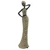 Esta figura representa una mujer africana con un precioso vestido largo decorado con pequeños cristales dorados
