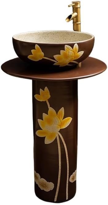 Bathroom Countertop Vessel Sink Ceramic Pedestal Sink Wash Basin Balcony Vertical Pedestal Sink Vanity