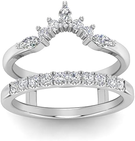GROWNMINE 0.51 Cttw White Round Cut Moissanite & Simulated Diamond In 925 Sterling Silver Enhancer Guard Ring For Women (Moissanite-4)