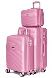 VOYAN Juego de Maletas Bio Rosa, Set de Trolley Rígido con Maleta de Cabina, Maleta Mediana y Neceser, Equipaje Ligero y Resistente con Cerradura de Seguridad y Ruedas Dobles 360°