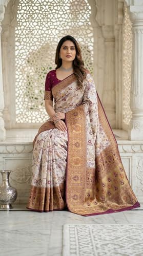 Image of C J Enterprise Women's Kanjivaram Style Soft Silk Saree Heavy Zari Woven Traditional Wedding Saree with Blouse Piece (Morpankh)