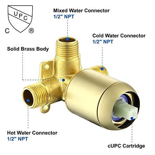 Shamanda Wall Mount Bathtub Faucet, Waterfall Roman Tub Filler Faucet Single Handle Bathroom Sink Faucet With Rough-In Valve And Trim Kit, Brushed Gold, Lw01-3 #TOP2
