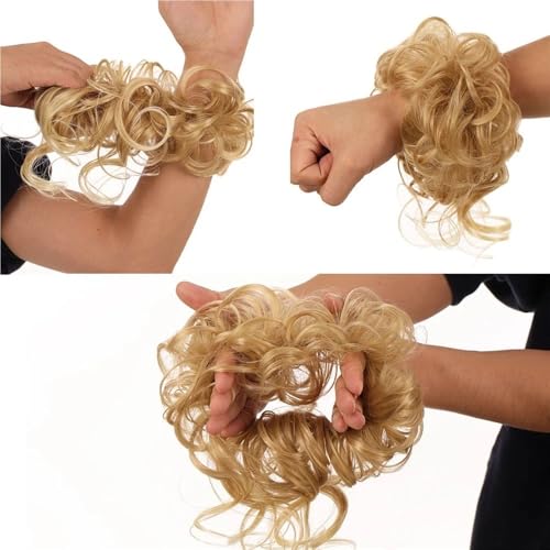 Chignon élastique blond clair en postiche cheveux ondulés messbuns