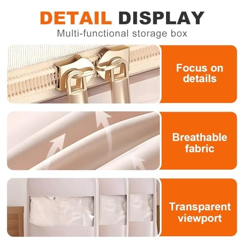 Space Saving Hanging Garment Bag with Self Compression Zipper, 2025 New Space Saver Closet Organizers, Down Coat Compression Dust Cover for Closet Storage(Beige,S+M+L)3