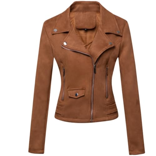 ANUFER Women's Faux Suede Leather Biker Jacket Cool Cross Zipper Short Coat...