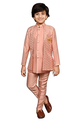 Image of AHHAAAA Kids Ethnic Cotton Silk Blend Sequin Print Indo-Western Sherwani Set for Boys 496MF