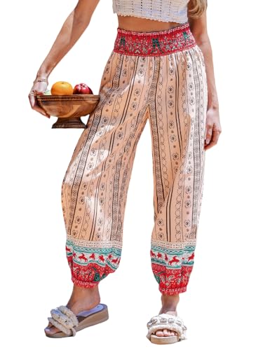 CUPSHE Women Pants Smocked Pockets Waist Wide Leg Ruffle Loose Fit Pant Casual Beach