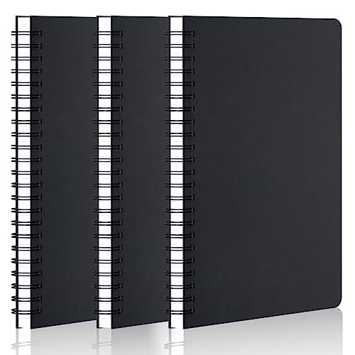 Yarotm A5 Plain Notebook - 3PCS 100GSM Blank Paper Spiral Notebook A5-120 Pages A5 Black 700GSM Cardboard Cover Notepads for Writing - a5 Notebooks Wirebound