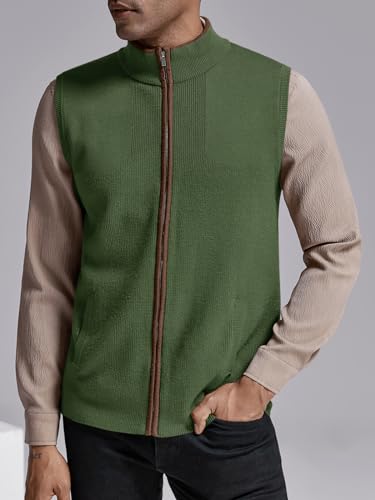 Image of Ryannology Mens Sweater Vest Zip up Casual Sleeveless Cardigan Knitted Stand Collar Regular Fit Jacket with Pockets