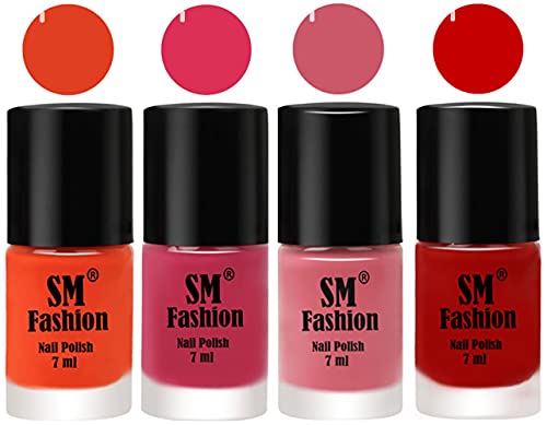 Image of Nail Polish Combo Set (Pack of 4) Quick Dry Gel Finish Nail Paint | Reddish Orange,Dusty Pink,Nude Pink,Orange | 7 ml Each