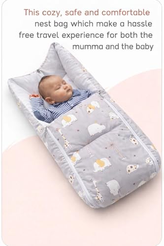 Image of VoiDrop 3 in 1 Baby Sleeping Bag /Baby Bedding Set for New Born, Baby Bed for New Born /Very Soft & Comfortable 0-12 Months /Foldable & Washable Cotton (Grey Color)