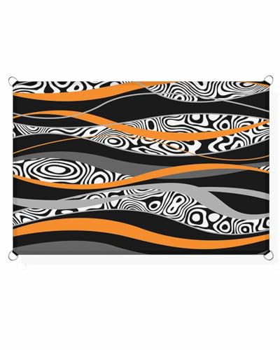 Boanket Sun Shade Sail 12' x 16', Orange Geometric Sun Blocking Shades Privacy Outdoor Covering, Black White Moire Modern Abstract Art Shade Cloth for Patio Deck Terrace Garden Lawns Beach Backyard