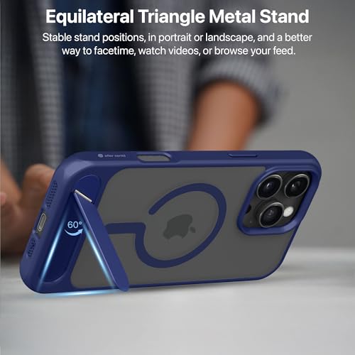 Image of eller sante Zenon Magpro Back Cover Case for iPhone 16 Pro Max Scratch Resistant Camera Screen Protector TPU Shockproof with Stand Holder Mag-Safe Wireless Charging- Blue