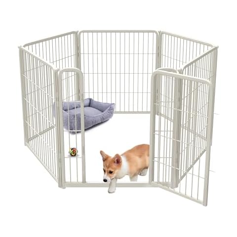 FXW Homeplus Indoor Dog Playpen - Stress-Free and Safe Play, 32 Inch 6 Panels for Puppy and Small Dogs, White│Patented Cover