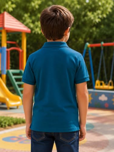Image of Lux Cozi Boy's Polycotton Polo T-Shirt | Solid Collared Half Sleeve Tee for Kids | Soft Breathable Summer Wear | Casual Smart Polo T-Shirt | 3-14 Years
