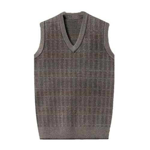 Men'S Thickened Casual Sweater Tank Top Warm V-Neck Striped Sleeveless Vest For Fall And Winter Khaki M