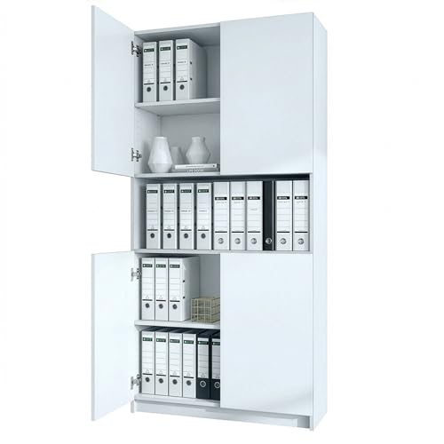 InnoFurn Aktenschrank Elona M2, Büroschrank mit Soft-Close & Push-to-Open, Aufbewahrungschrank, Büro, Home Office. Wohnzimer, Weiß matt (82 x 184 x 37 cm)