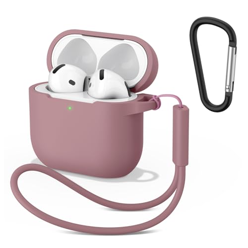 Wanme Cover per AirPods 4 2024 Case, Custodia Protettiva in Morbido Silicone per AirPods 4 con Moschettone e Corda Sospesa, LED Visibile, Polvere Di Smeriglia