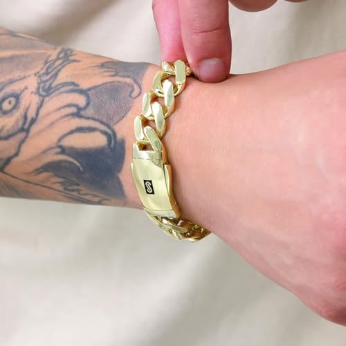 Nuragold 14k Real Yellow Gold Royal Monaco 13mm Miami Cuban Link Bracelet (7.5"-9") Italian Jewelry for Men2