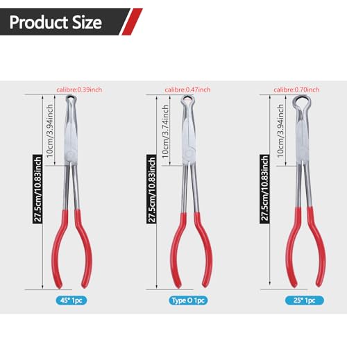 Image of 3PCS Circle Nose Pliers 11 Inch Extra Long Reach Hose Grip Pliers Set