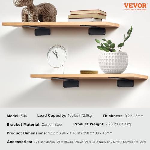 Vevor 8”L X 4”W X 1.6”H 6 PCS Floating Shelf Brackets 12 Inch, 6 Pack Heavy Duty Shelf Brackets, Brackets For Shelves thumb #6