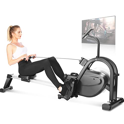 HIROLLOP Rowing Machines for Home Use, Magnetic Folding Rowing Machines 265 LB Weight Capacity, Hyper-Quiet Compact Foldable Rower Machine with 10 Level Resistance, LCD Monitor, and Tablet Holder