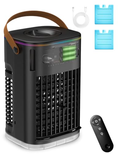 Image of 3-IN-1 Portable Air Conditioners, 5400mAh Built-In Battery Personal Evaporative Air Cooler Fan, Ice Packs & 1200ml Water Tank, 1-7h Timer & Remote, Mini Air Conditioner for Car Desktop Camping