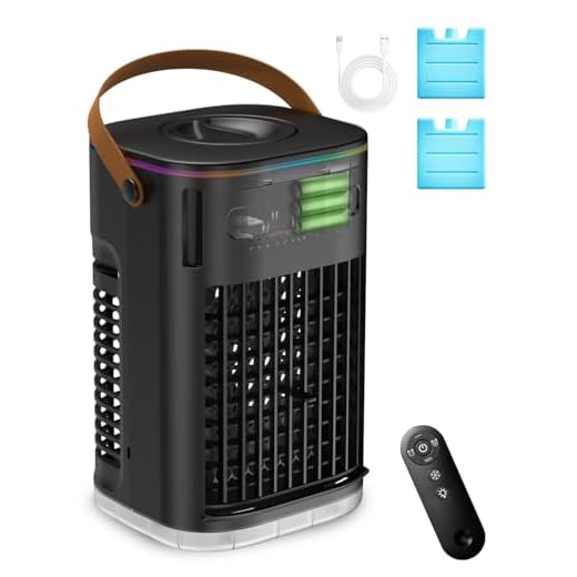 3-IN-1 Portable Air Conditioners, 5400mAh Built-In Battery Personal Evaporative Air Cooler with Remote, 2 Ice Packs & 1.2L Water Tank, 7h Timer Mini Air Conditioner for Car Desktop Camping, Midnight