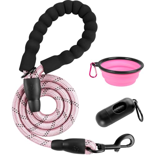 BARKBAY Dog Leashes for Large Dogs Heavy Duty Dog Leash 4/5/6 FT with Comfortable Padded Handle and Highly Reflective Threads for Medium Large Dogs Walking Training Running (4FT-1/2,Baby Pink)