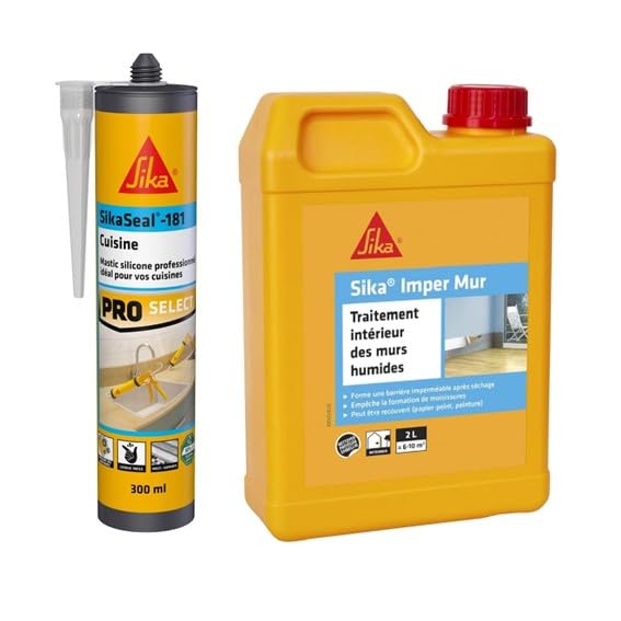 Mastic silicone sanitaire SIKA anti-moisissure et résine murs humides
