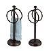 mDesign Decorative Metal Fingertip Towel Holder Stand for Bathroom Vanity Countertops to Display and Store Small Guest Towels or Washcloths - 2 Hanging Rings, 14.25" High, 2 Pack - Bronze