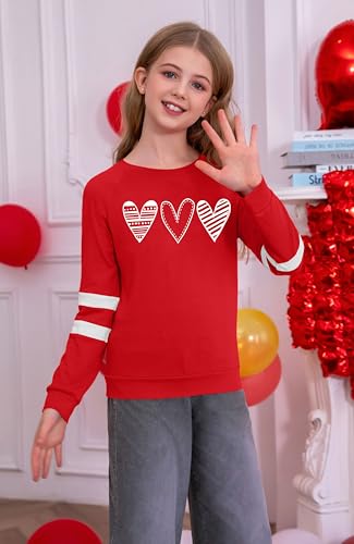 Image of Ithalt Kids Valentine Shirt Girls Valentines Shirts Cute Heart Graphic Long Sleeve Tee Tops 4-14y